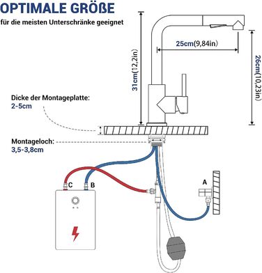 Кухонний змішувач DAYONE з висувною лійкою, нержавіюча сталь, 3 режими, 360° обертання, для кухонних мийок (15 см), матовий.
