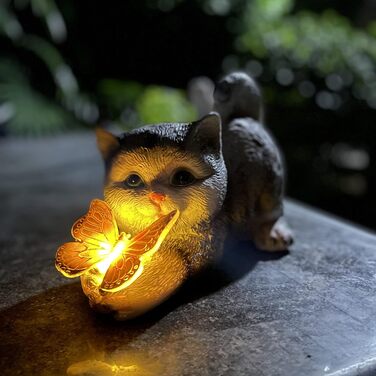 Cat Figurine Garden Decor Cat Garden Decoration Butterflies Solar Lights for Outdoors Balcony Garden Decoration Courtyard Layout Cute Cat Top Butterfly Ornaments Resin Solar Lights (gray)