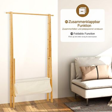 Легкий стійкий вішак для одягу Yorbay з бамбука з сумкою для зберігання, 149 см, натуральний колір
