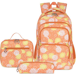 Шкільний рюкзак для дівчинки-підлітка ZHIERNA: набір з ланч-боксом та пеналом (Помаранчевий)
