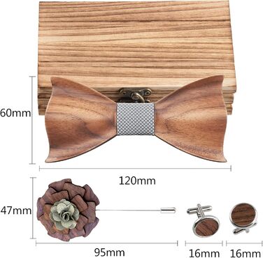 Набір краваток Mr.Van Holzfliege з дерева: краватка, запонки, брош, нагрудна хустинка (срібло)