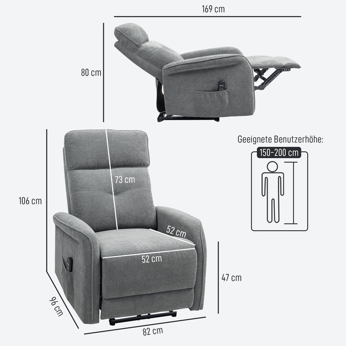 HOMCOM Electric Reclining Massage Chair, TV Chair with Reclining Function, Heating, USB, Vibration, Footrest, Side Pocket, TV Chair with Remote Control, Pocket Spring for Living Room, Dark Grey | Aosom
