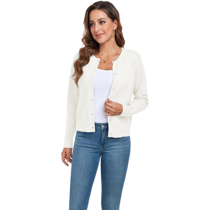 Жакет KESSER з довгими рукавами, в'язаний, осінньо-зимовий, класичний з ґудзиками, круглий виріз, в'язаний кардиган, елегантний, повсякденний, в'язаний жилет (білий, XXL)