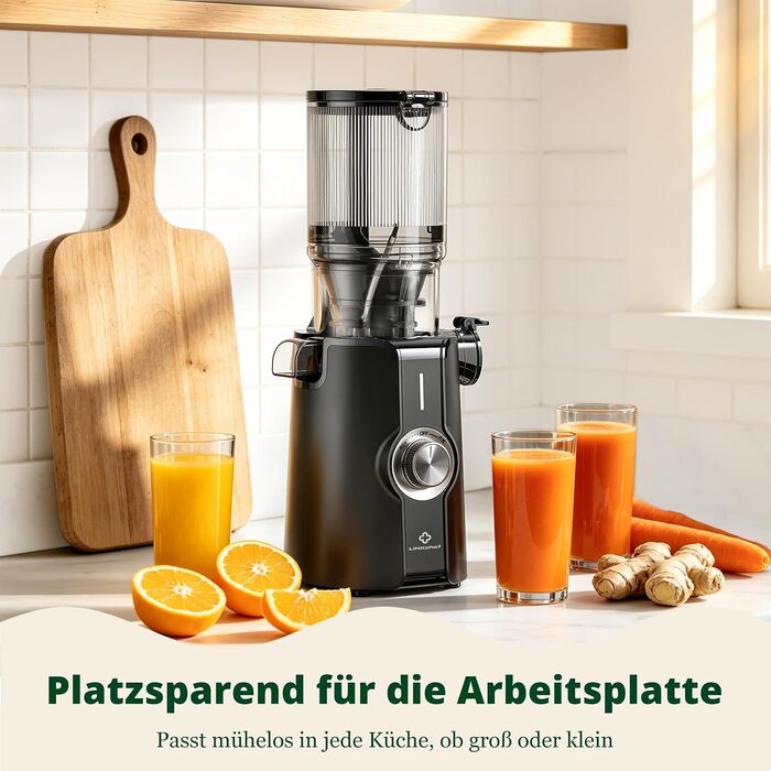 Шнекова соковижималка LINKChef Slow Juicer для овочів та фруктів, широкий завантажувальний отвір 115 мм, потужність 200 Вт, BPA-free, чорна