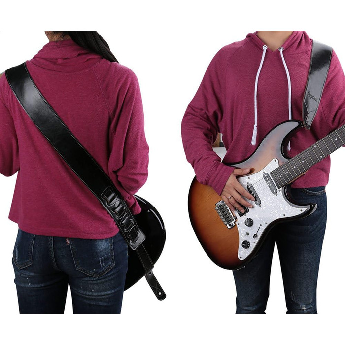 Гітарний ремінь Rayzm з натуральної шкіри та замші, 6,5 см, регульована довжина 108-140 см (Акустика, Електрогітара, Бас)