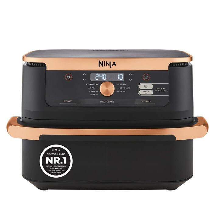 Ninja Foodi FlexDrawer Dual Zone Фритюрниця з гарячим повітрям 10.4л, чорно-мідна AF500EUCP - мультипекарка 7-в-1 з антипригарним покриттям