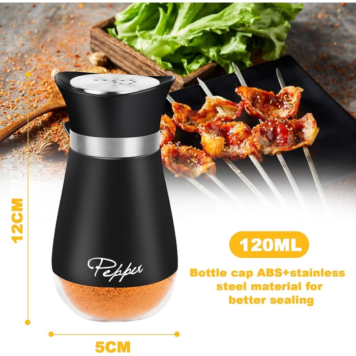 Набір для солі та перцю з нержавіючої сталі, скляне дно, чорний колір, для кухні, грилю, BBQ, кемпінгу