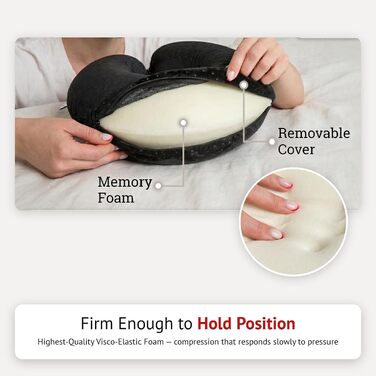 Подушка для подорожей AERIS з ефектом пам'яті (Memory Foam) з плюшевим велюровим чохлом та сумкою для транспортування — ергономічна подушка для шиї в літак, авто, поїзд
