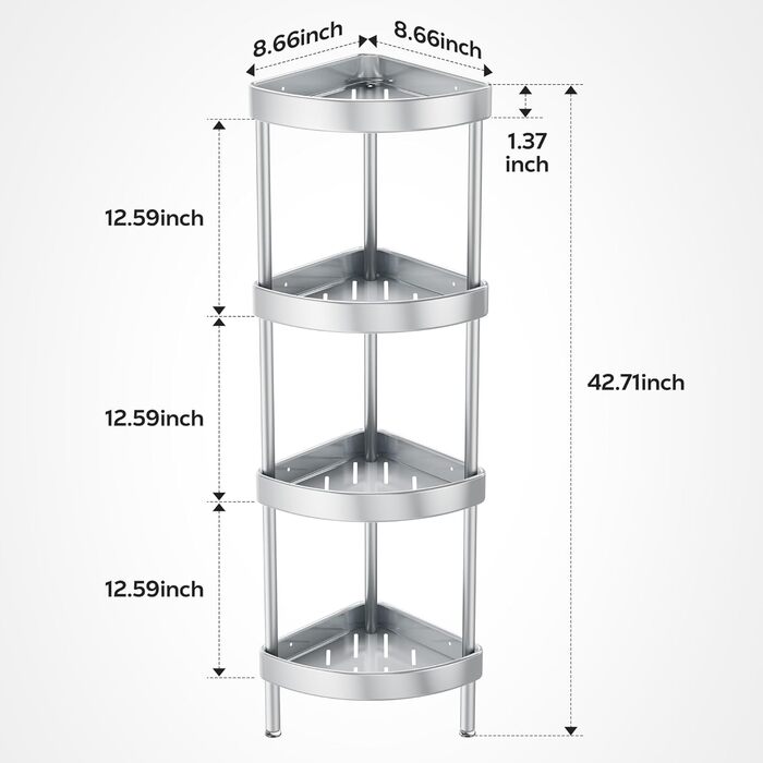 Поличка для душу Nieifi без свердління, кутова, з нержавіючої сталі, 4 яруси, чорна, для ванної кімнати та душу