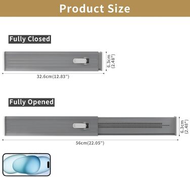 DIMJ 8-Piece Drawer Dividers Adjustable (32.6-56cm) Plastic, Closet Organizer for Kitchen Storage, Bedroom, Dresser, Light Gray