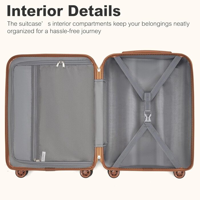 Чемодан-валіза KONO Trolley XL з ABS+PC, 4 колеса, TSA-замок (кремовий/коричневий) та M(55см) темно-зелений/коричневий