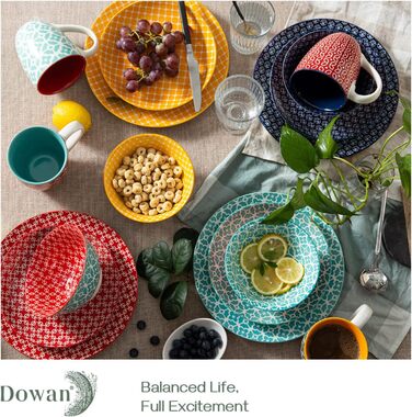 Набір посуду DOWAN: 16-ти частинний набір керамічного посуду з квітковим візерунком (тарілки, супові миски, десертні тарілки)