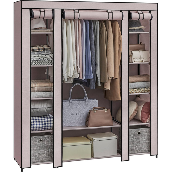 SONGMICS Wardrobe, Fabric Closet, with Clothes Rail and Shelves, Fabric Cover, for Bedroom, Dressing Room, 150 x 45 x 175 cm, LSF03H (Powder Pink)