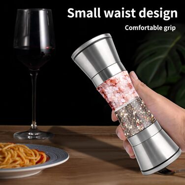 Мельниця для солі та перцю 2-в-1 Cyiecw, ручна, з регульованою керамічною млиночкою, з можливістю поповнення, нержавіюча сталь, срібна