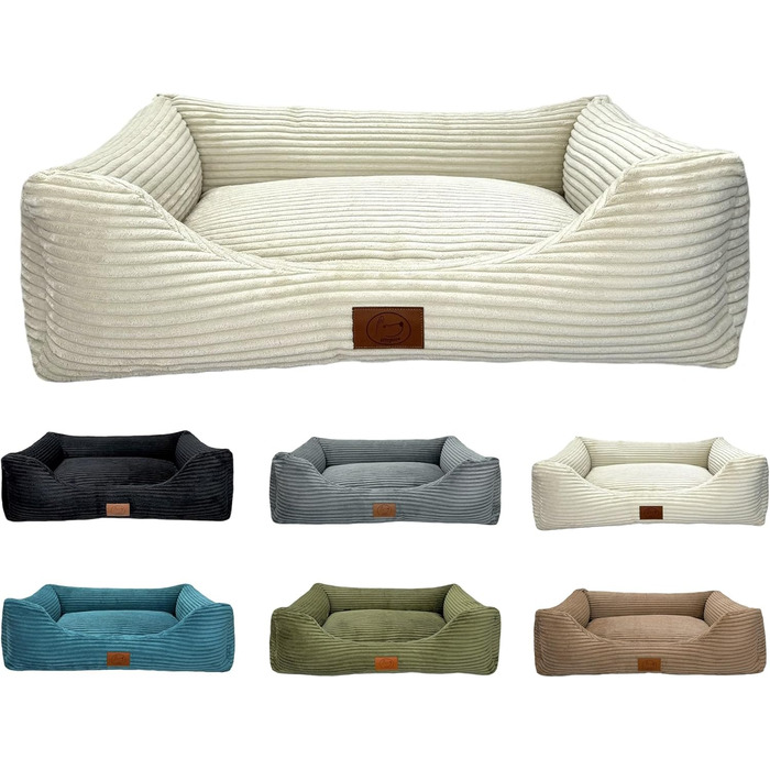 Ортопедичне ліжко для собак Elropet з м'якого корду, кошик для собак (Оливковий, Кремово-білий), XS/S/M/L/XL, XXL (145x110x30cm)