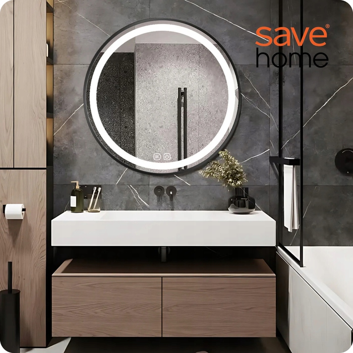 Настінне кругле дзеркало Save Home у пластиковій рамі, 600 x 600 мм