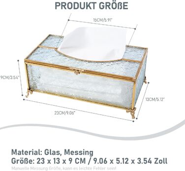 SLHEQING Tissue Box Gold Cosmetic Tissue Box Rectangular Tissue Dispenser Tissue Box made of Glass and Metal Tissue Box for Dresser Bathroom Decor Living Room Bedroom Office