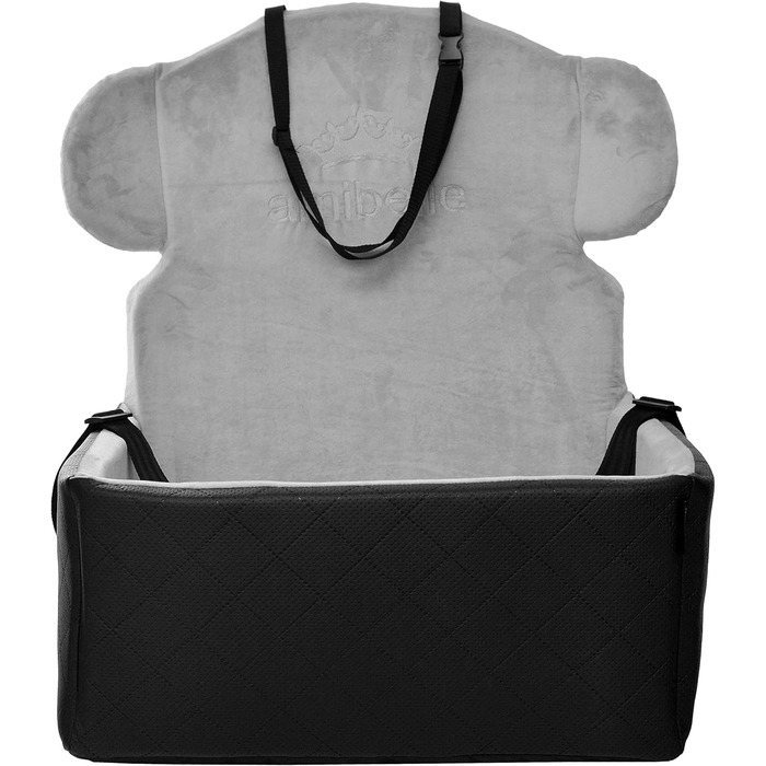 Автокрісло для собак 2в1 | Універсальне автоліжко для собак та котів | М'яке автоліжко з штучної шкіри та плюшу | 48 x 48 см (Чорний Miki)