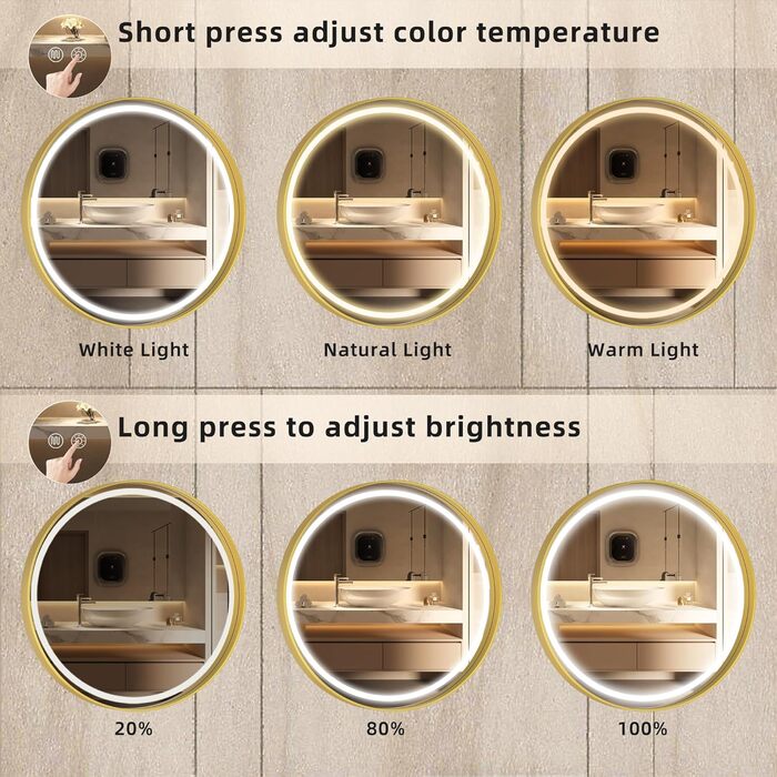 Дзеркало для ванної кімнати Hasipu з глибоким рамочним дизайном, 55 x 60 см, золотий колір, вертикальна/горизонтальна орієнтація, для ванної, вітальні, передпокою