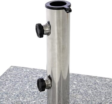 Nexos Parasol Stand 25kg Polished Granite Stainless Steel Square 45 x 45 cm Parasol Stand with Grips and Reducer Rings Suitable for Umbrellas up to 3m Diameter