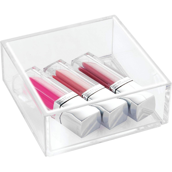 iDesign Drawer Organizer Box for Bathroom or Kitchen, Very Small Drawer Organizer in BPA-Free Plastic, Stackable Makeup Storage for Cosmetics, Transparent (Pack of 2)