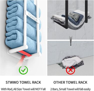 Тримач для рушників на стіну, велика полиця для рушників у ванну кімнату, металевий, білий, 56 см