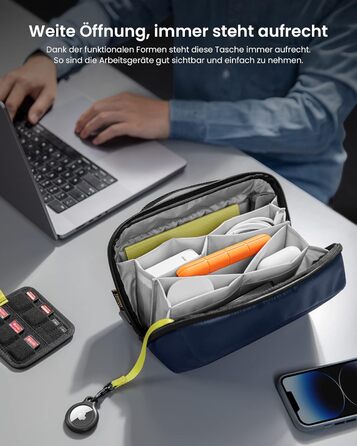 tomtoc Cable Organizer Bag, Electronics Tech Pouch, Laptop Accessory Bag, Cable Bag Case for Charging Cables, Hard Drive, MacBook Adapters, Charger, Power Bank, SD Cards, Blue