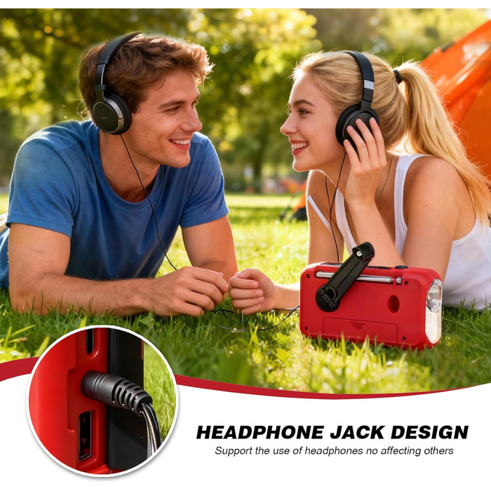 Радіоприймач Kurbelradio з навушниками, AM/FM/SW, сонячне аварійне радіо, 2000mAh Power Bank, радіо на батарейках, будівельне радіо з всесвітнім приймачем, ліхтарик SOS для аварійного обладнання 297-Red