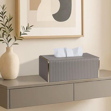 Стильна тканинна коробка для серветок з PU шкіри (світло-сіра в смужку)