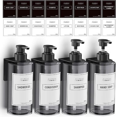 Набір дозаторів для мила на стіну 4er, сірий, 500 мл, без свердління, з наліпками