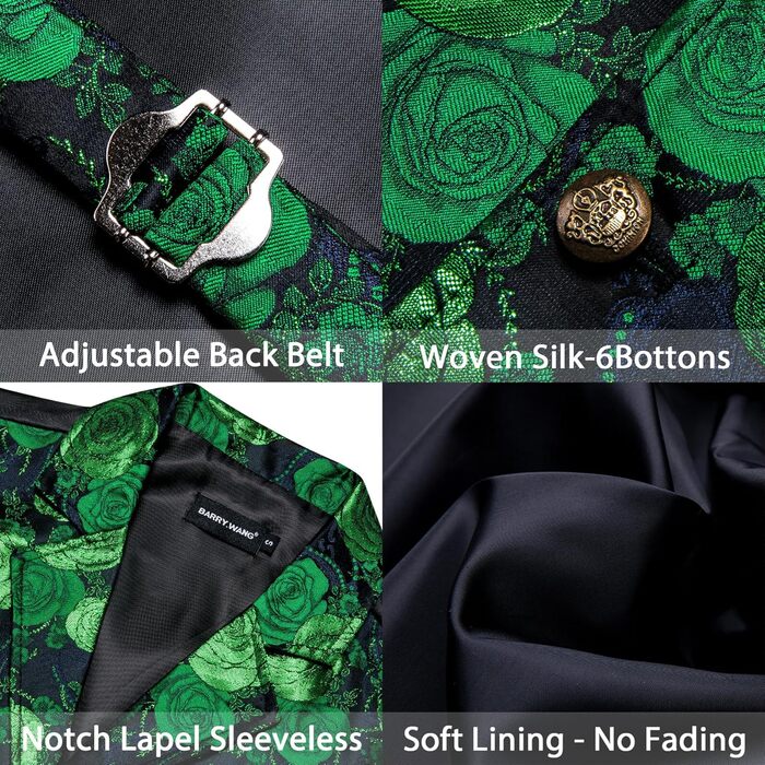 Чоловіча жилетка Barry.Wang у стилі Вікторіанський стеampunk, готика, з павличим орнаментом, індивідуальний крій, для Хелловіну та вечірок (L, зелений/квіти)