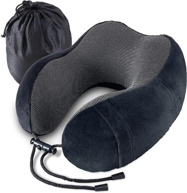 Подушка для шиї у літак, подорожі, автомобіль: Memory Foam, ергономічна, чорна