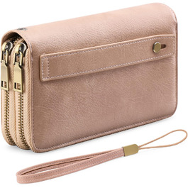 GAEKEAO Wallet for Women Large, Vegan Leather Card Holder Double Zipper Clutch with RFID Protection, Multiple Card Slots, Large Purse for Women