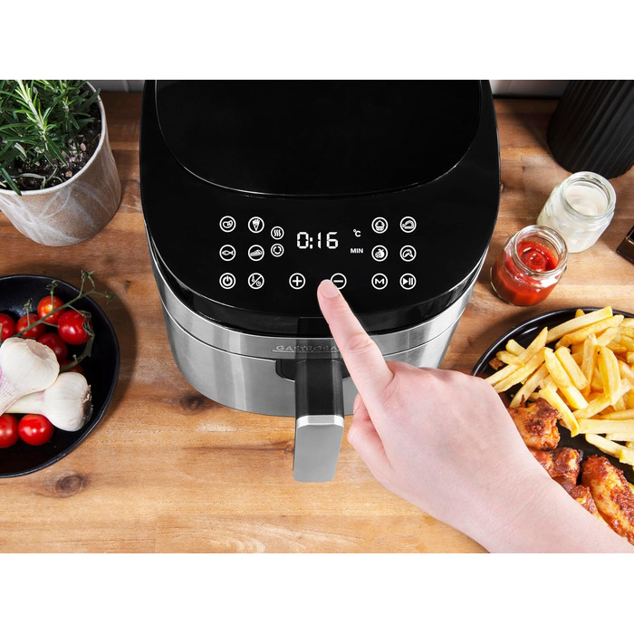 Фритюрниця GASTROBACK Air Pro XXL: 6.5 л, 8 програм, сенсорне керування, срібно-чорний колір