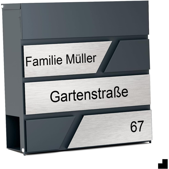 Поштовий ящик для газет Anthrazit з іменним шильдиком Julia Standard UV - настінний, порошкове покриття RAL 7016, 37x37 см