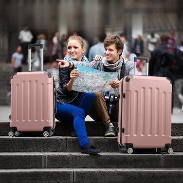 Набір валіз LEADZM 3 шт. з захистом кутів, ABS, телескопічна ручка, ручна поклажа (рожеве золото)