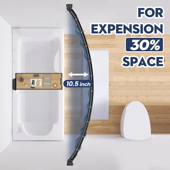 Вигнута штанга для душу, 107-190 см, регульована, чорна, кругла, для ванни, душової кабіни, з нержавіючої сталі, преміум-якість, потребує свердління