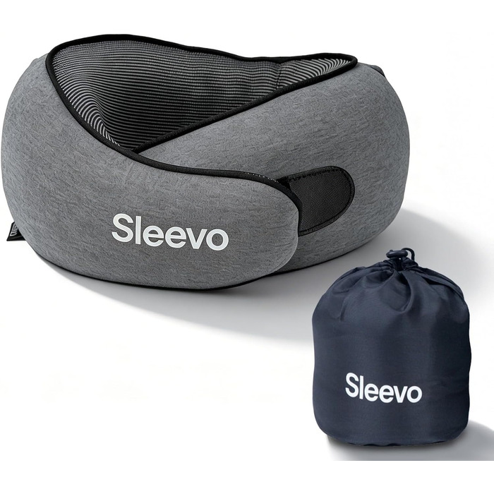 Подушка для шиї в літак з капюшоном та Memory Foam – Подушка-білка, подушка для сну та подорожей – Ергономічна подушка для подорожей, захист від світла & Пральна, з сумкою – Чорний (M) (Сірий M)