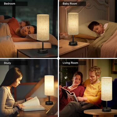 Настільна лампа Kakanuo з торшером, USB-порт, регулювання яскравості, тканинний абажур, для спальні, вітальні, дитячої кімнати, офісу (з лампочкою), білий/бежевий