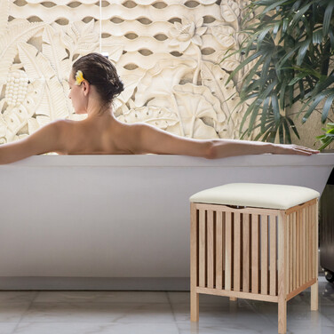 Relaxdays laundry basket made of walnut wood with seating
