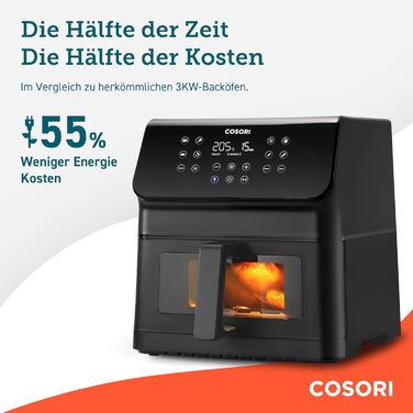 COSORI Air Fryer, 12-in-1 XXL Air Fryer 6.2L, Hot Air Fryer with Viewing Window & Shake Reminder, 80 Recipes, 55 Percent Energy Saving, Dishwasher-Safe Baskets Black Clear Blaze