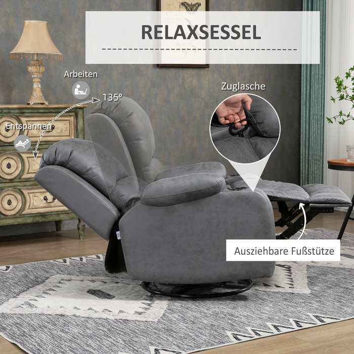 HOMCOM Electric Recliner Chair with Rocking and Reclining Function, TV Recliner with Reclining Function, Cup Holder, Grey