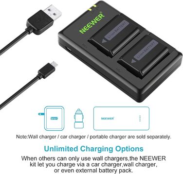 NEEWER NP-FW50 Зарядний комплект акумуляторів для камер Sony (2 шт., 1100mAh, Micro USB)