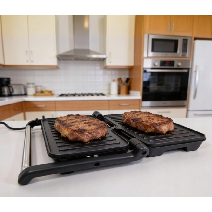 Контактний гриль Kalorik 1200 Вт, сріблястий, з розкриттям на 180°