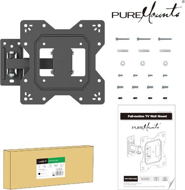 Кріплення для телевізора PureMounts - настінне, поворотне, нахилене, універсальне, VESA 200x200, для телевізорів 23-43 дюймів, до 30 кг, чорний, без шарнірного кріплення
