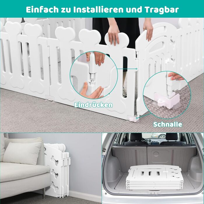 Laufstall для цуценят Mamizо 60 см, пластиковий загон для собак, з торцем та ґрунтами, сірий-білий (5+1)