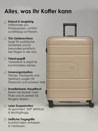 Набір валіз REDOLZ 3 шт. | Розширювані, з TSA-замком, з поліпропілену | Розміри: 6 см, 4 колеса | Beige (Essentials 11)