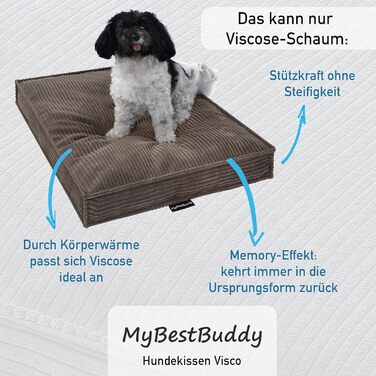 MyBestBuddy Visco Dog Bed M with POSO-Cord fabric, featuring Visco foam and comfort foam flakes, washable at 40°C - Dog bed/Pet bed for small dogs, 70 x 50 cm (80x60 cm, Brown)