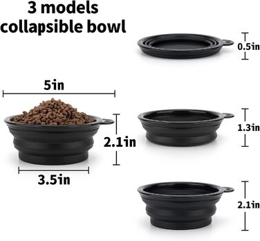 Складані годівниці для собак SLSON, 2 шт., з кришкою та карабінами, для прогулянок, подорожей та повсякденного використання, чорний, маленькі
