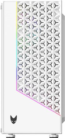 Oversteel Iridium - Комп'ютерний корпус для ігор, білий, з вентилятором A-RGB 120мм, сумісний з ATX/Micro ATX/ITX, сітчаста передня панель, 2 фільтри пилу, загартоване скло, USB 3.0